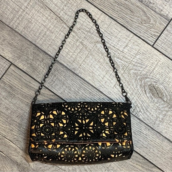Inge Christopher Charlotte Filligree Black & Gold Leather Clutch - Picture 1 of 10